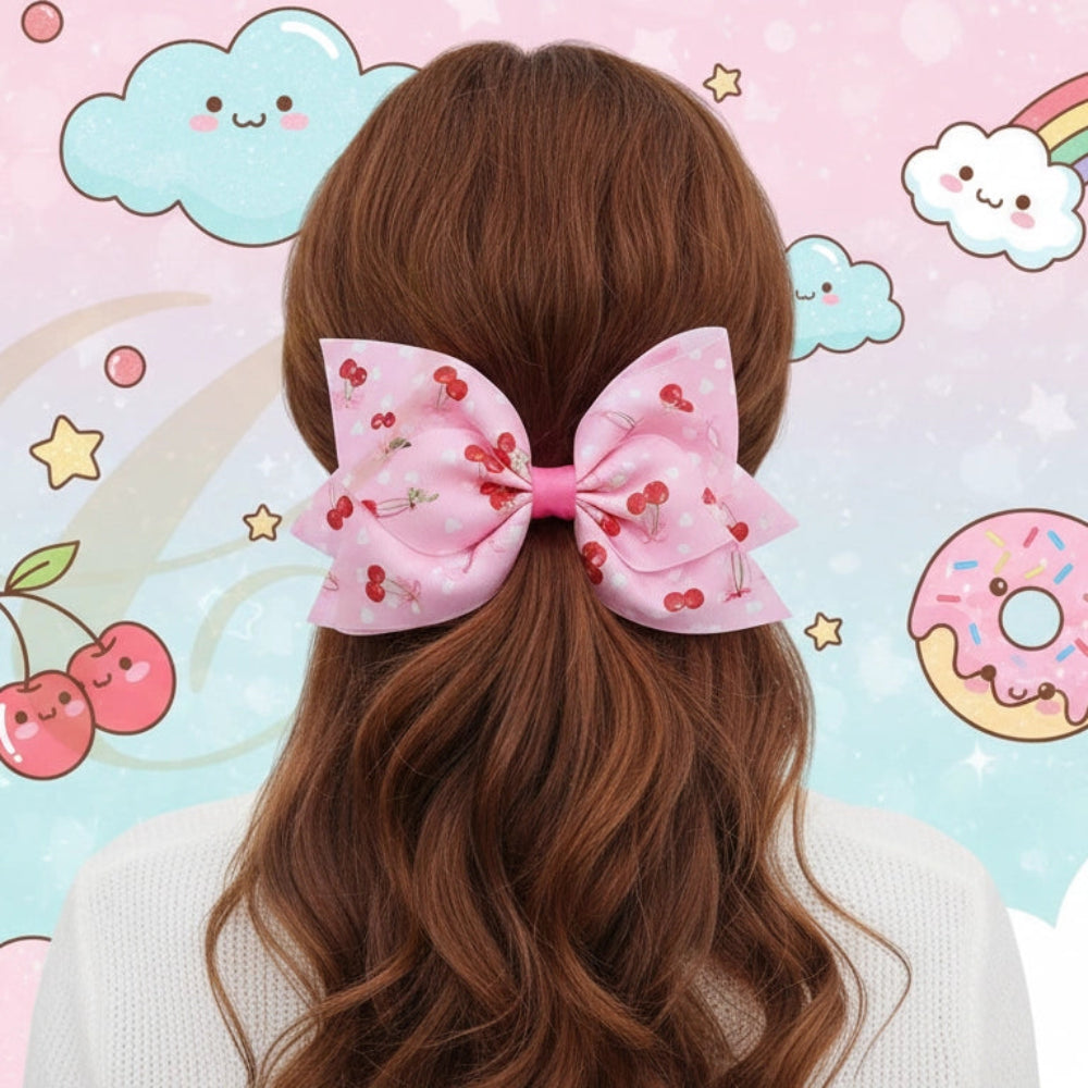 Giant 20cm Deluxe Pink Cherry Hair Bow