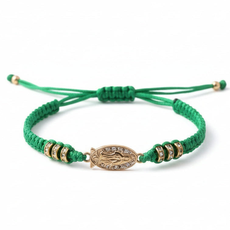 Our Lady of Guadalupe Green String Bracelet Set - Good Luck & Protection