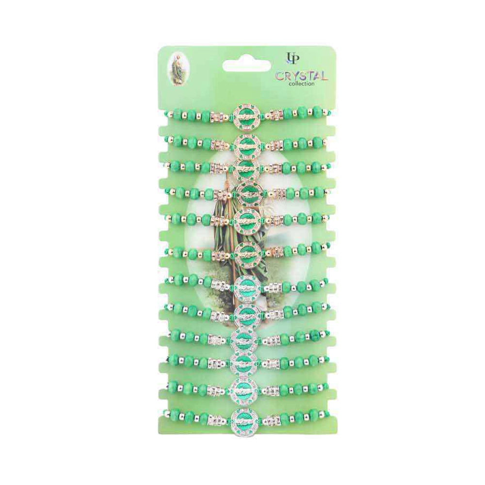 Saint Jude Thaddeus Crystal Collection Bracelet Set | Green String