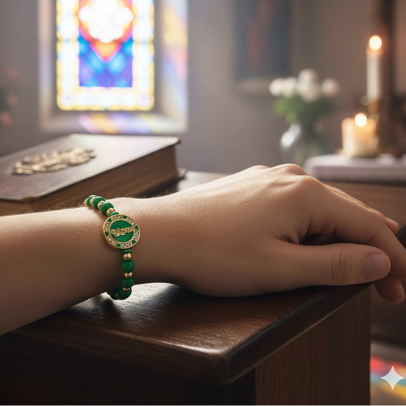 Saint Jude Thaddeus Crystal Collection Bracelet Set | Green String