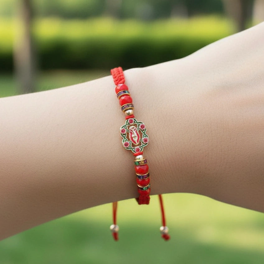 Red String of Fate Virgin Mary: Adjustable Protection Charm Bracelet