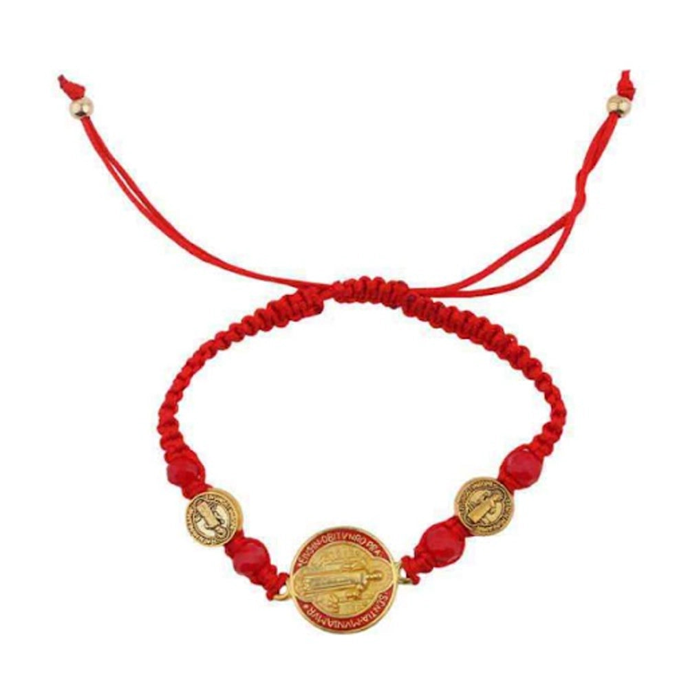 Hand-Woven Saint Benedict Red Protection Bracelet - Adjustable San Benito Medal Jewelry (DBE-2816)