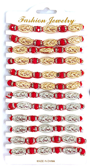 Multi-Charm Virgin of Guadalupe Protection Bracelet | Red & Gold Adjustable Macrame