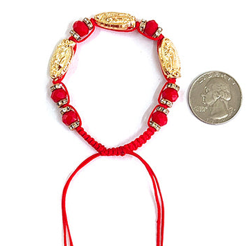 Multi-Charm Virgin of Guadalupe Protection Bracelet | Red & Gold Adjustable Macrame