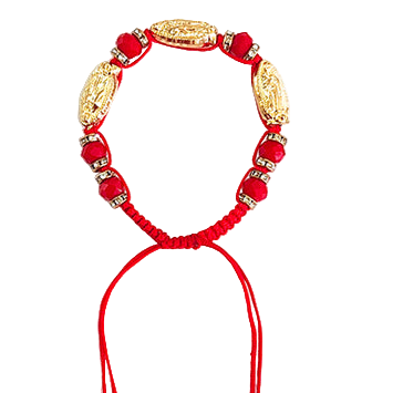 Multi-Charm Virgin of Guadalupe Protection Bracelet | Red & Gold Adjustable Macrame