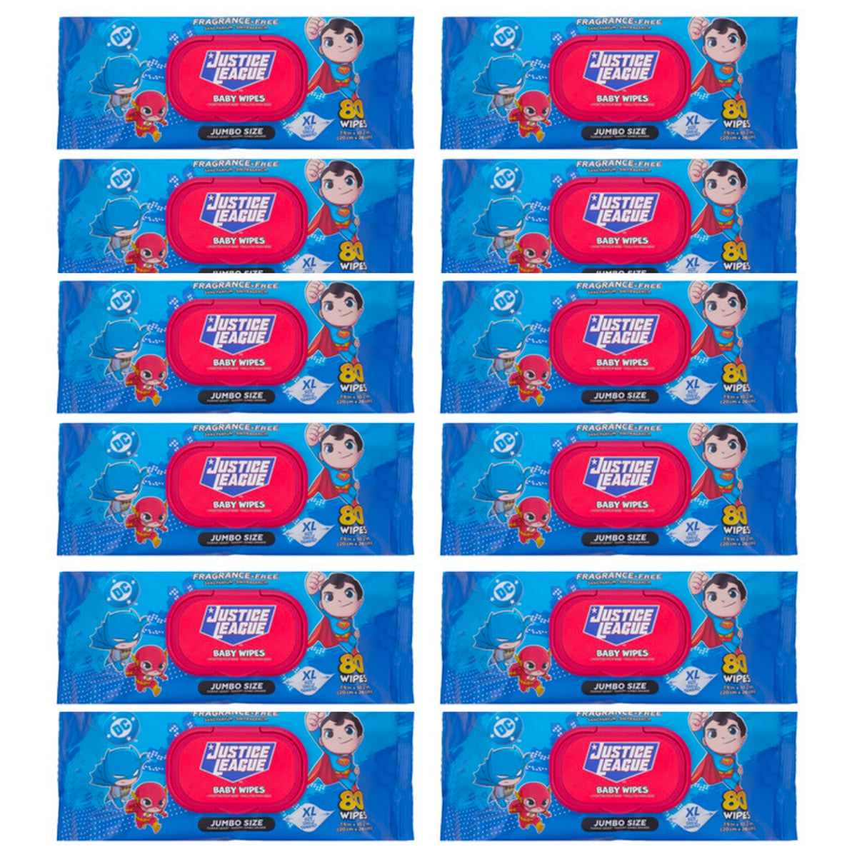 Justice League Baby Wipes 80 Count – Fragrance-Free Jumbo XL Wipes, DC Comics, Pack of 12