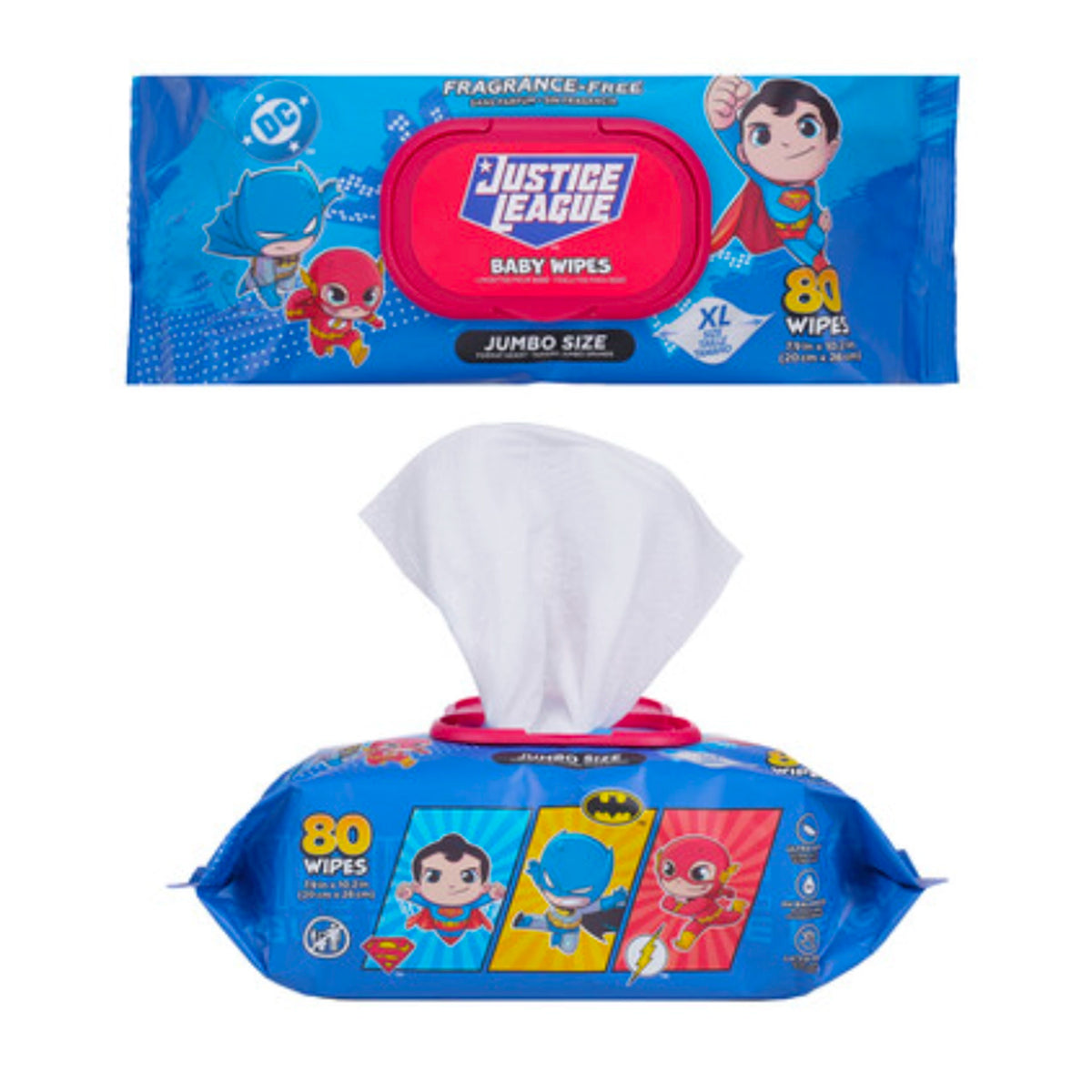 Justice League Baby Wipes 80 Count – Fragrance-Free Jumbo XL Wipes, DC Comics, Pack of 12