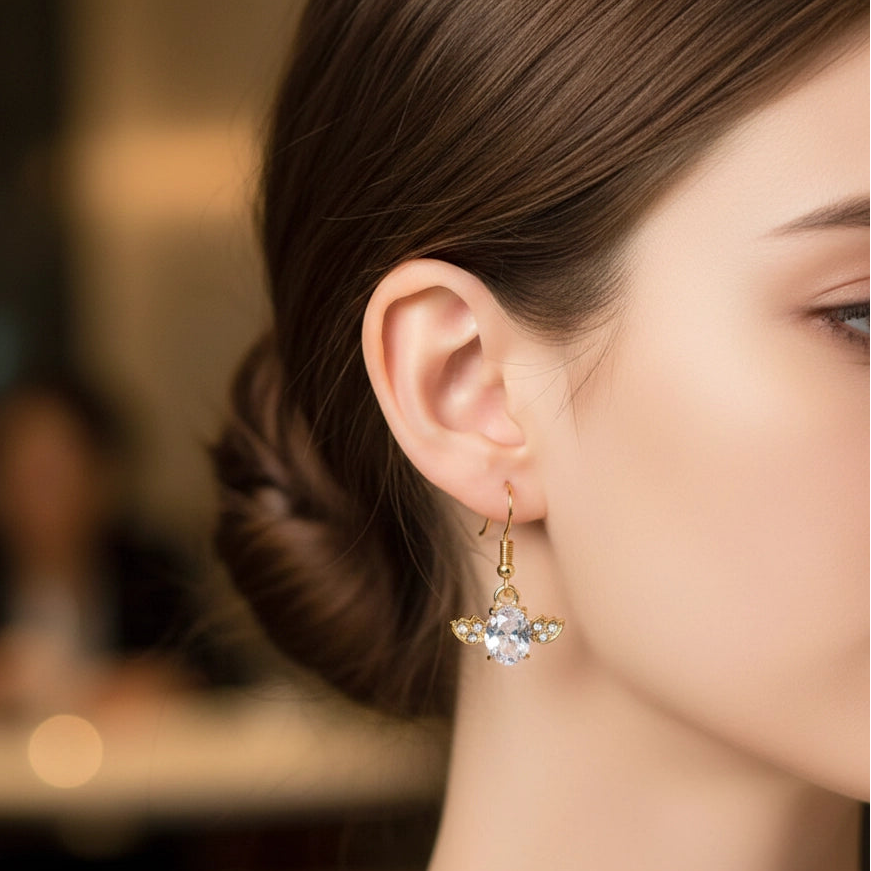 Dazzling Cubic Zirconia Angel Wing Drop Earrings