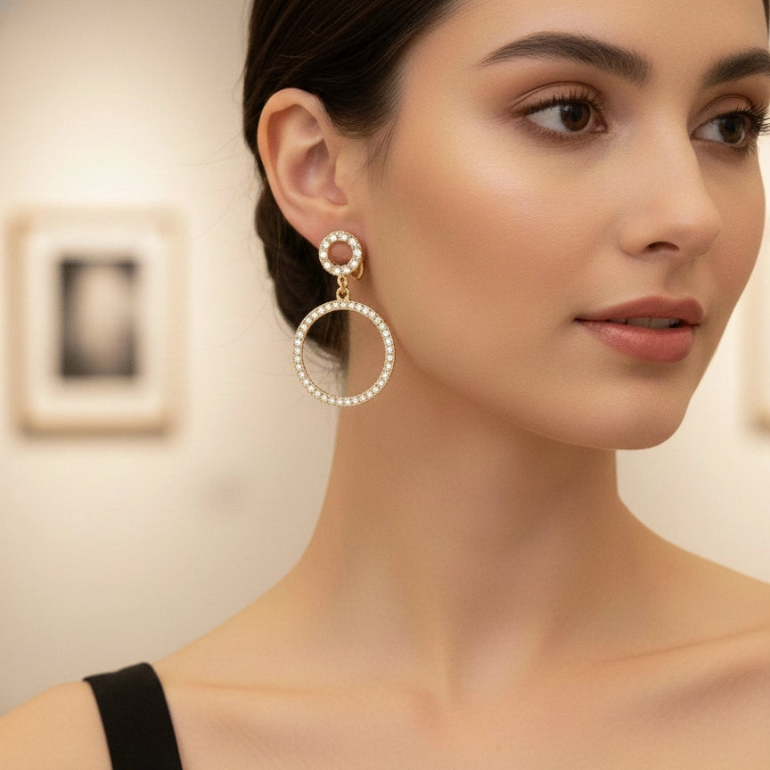 Glamour Without the Commitment! Dazzling Pave Hoop Clip-On Earrings.
