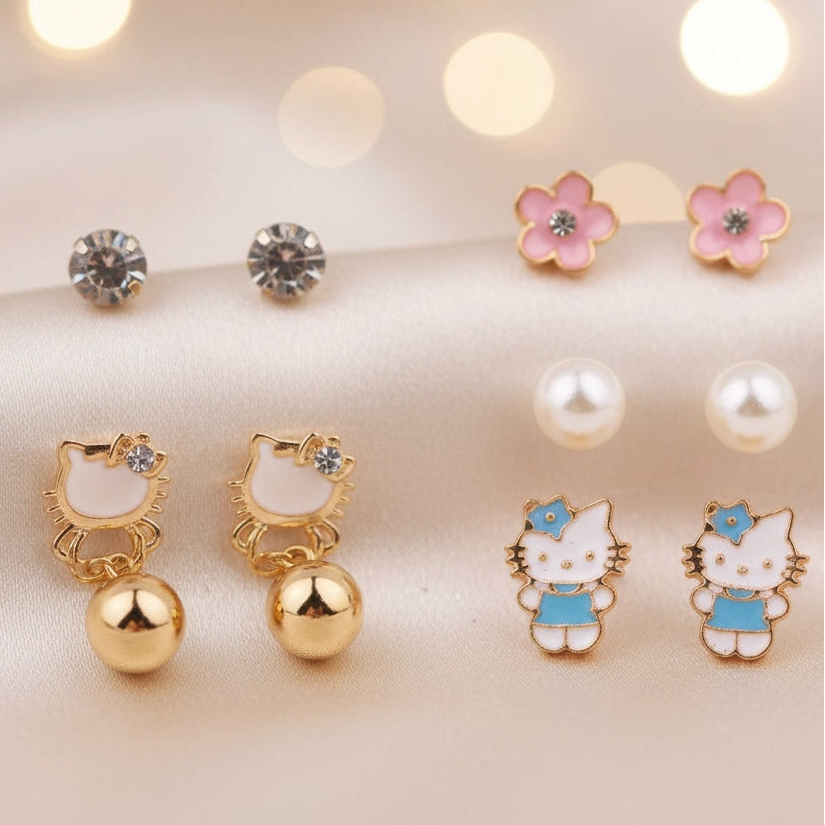 🌸 Sparkle & Whimsy: 5-Pair Assorted Stud Earring Set