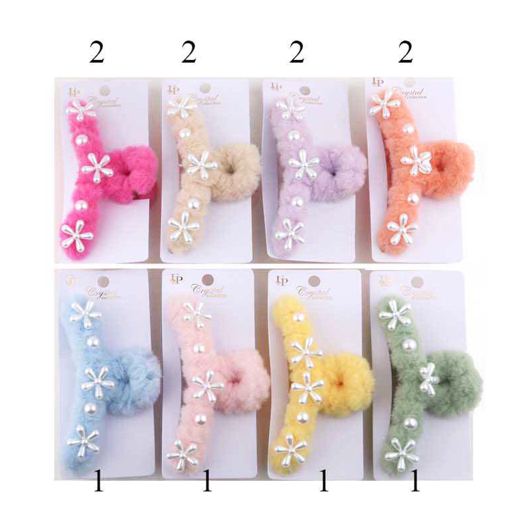 Soft Fuzzy Pink Jaw Clip with Flower & Pearl Detail | 12cm Claw