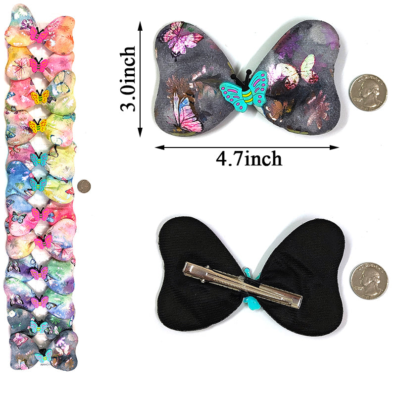 Artistic Watercolor Butterfly Bow Hair Clip | Resin-Effect Printed Bows | Alligator Clip Set