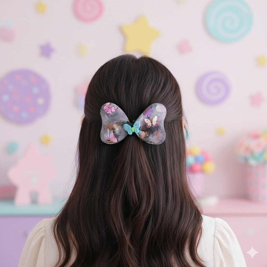 Artistic Watercolor Butterfly Bow Hair Clip | Resin-Effect Printed Bows | Alligator Clip Set
