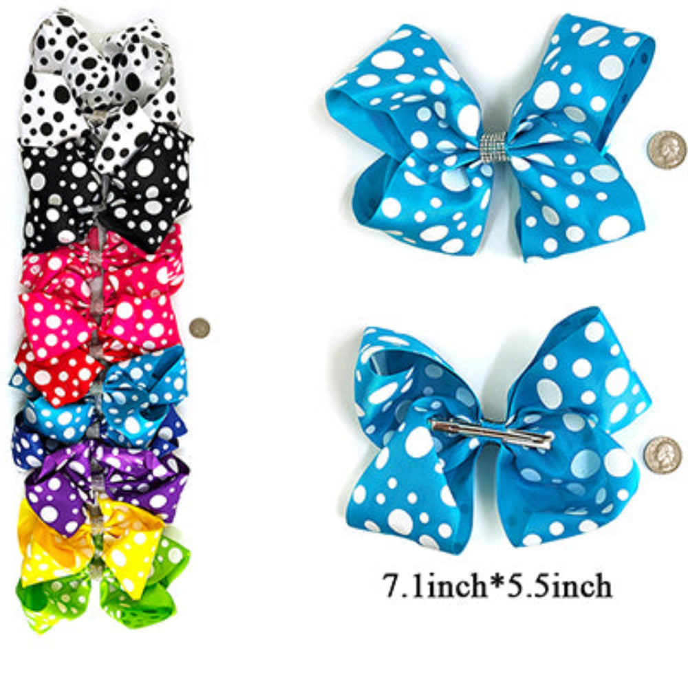 Polka Dot Hair Bow Clips - Giant Boutique Style (7.1" x 5.5")