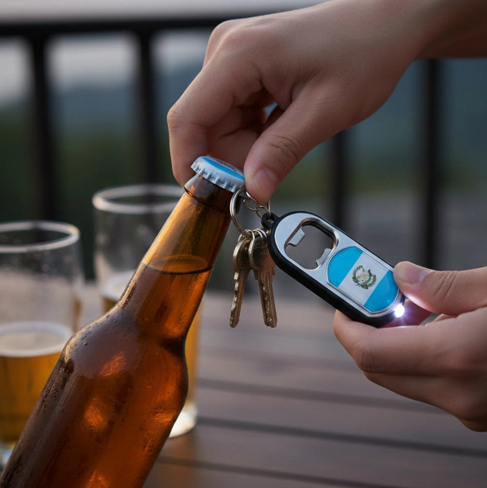 Guatemala Flag Light-Up Keychain Bottle Opener