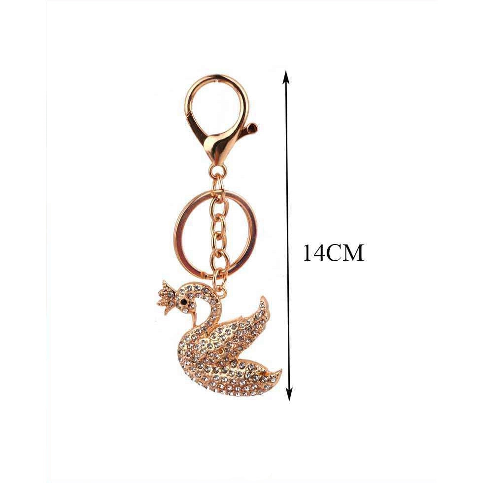 Sparkling Crystal Swan Keychain & Bag Charm – Elegant Rhinestone Key Ring Jewelry Gift for Women (DKC-0397)