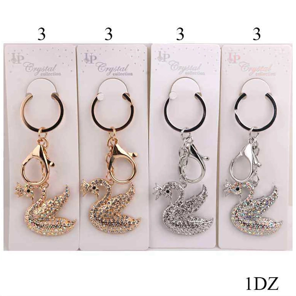 Sparkling Crystal Swan Keychain & Bag Charm – Elegant Rhinestone Key Ring Jewelry Gift for Women (DKC-0397)