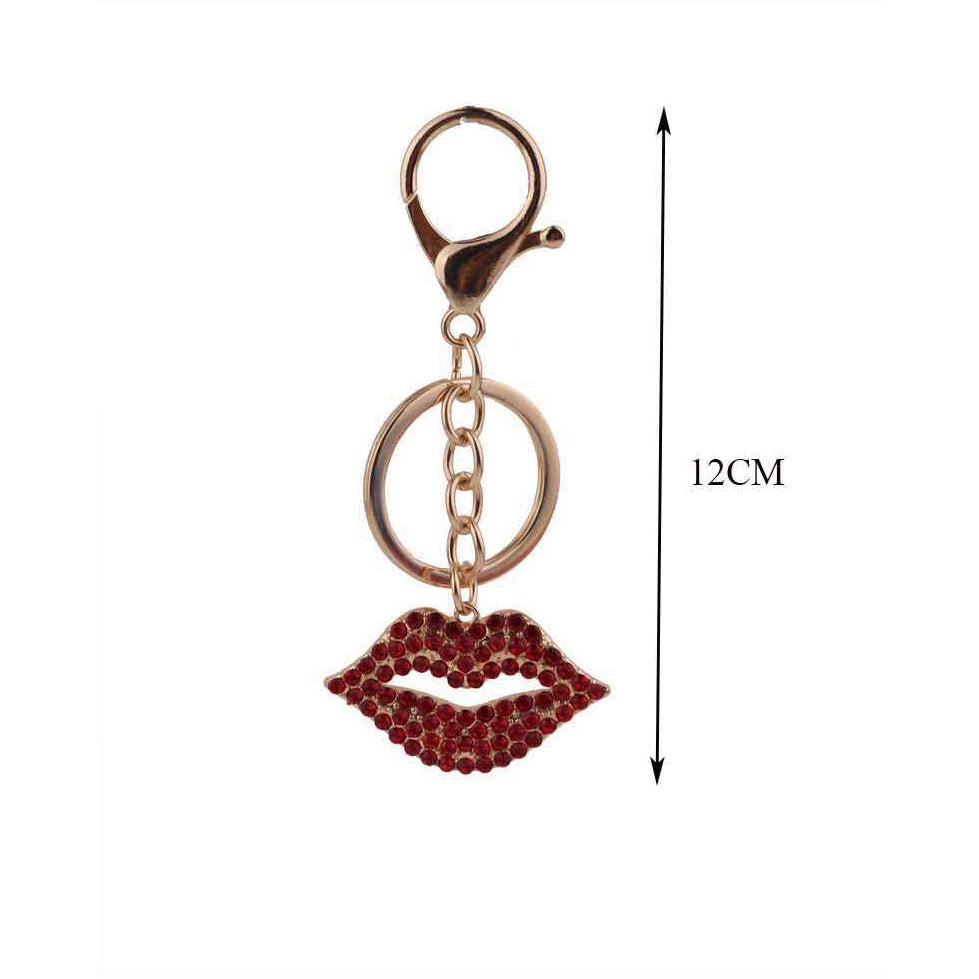 Rhinestone Lips Keychain Charm – Crystal Kiss Keyring & Handbag Accessory (12cm) (DKC-0401)