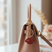 Rhinestone Lips Keychain Charm – Crystal Kiss Keyring & Handbag Accessory (12cm) (DKC-0401)