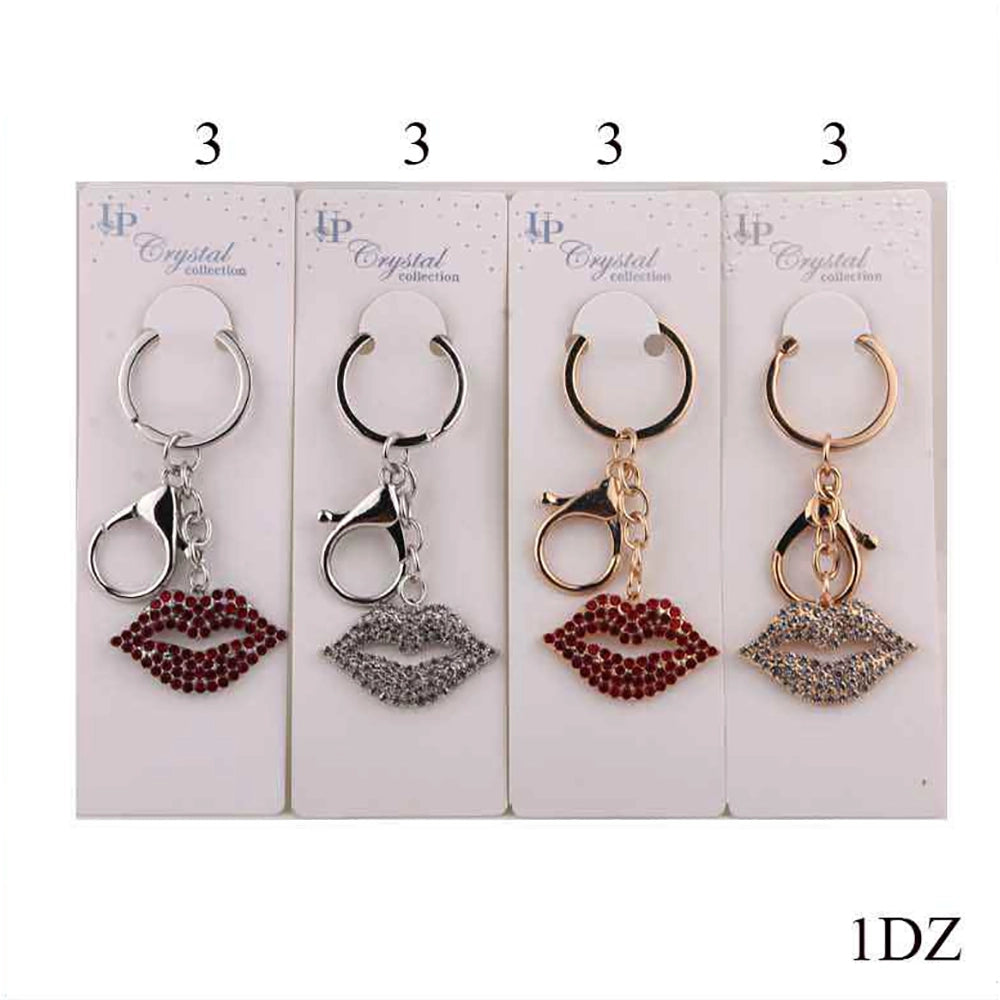 Rhinestone Lips Keychain Charm – Crystal Kiss Keyring & Handbag Accessory (12cm) (DKC-0401)