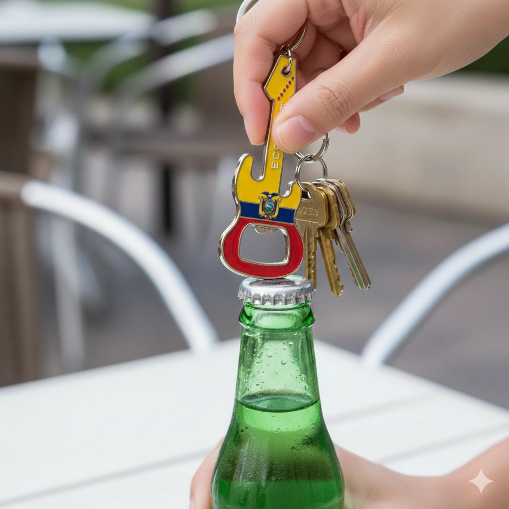 Ecuador Flag Guitar Keychain & Bottle Opener | Ecuadorian Souvenir Gift