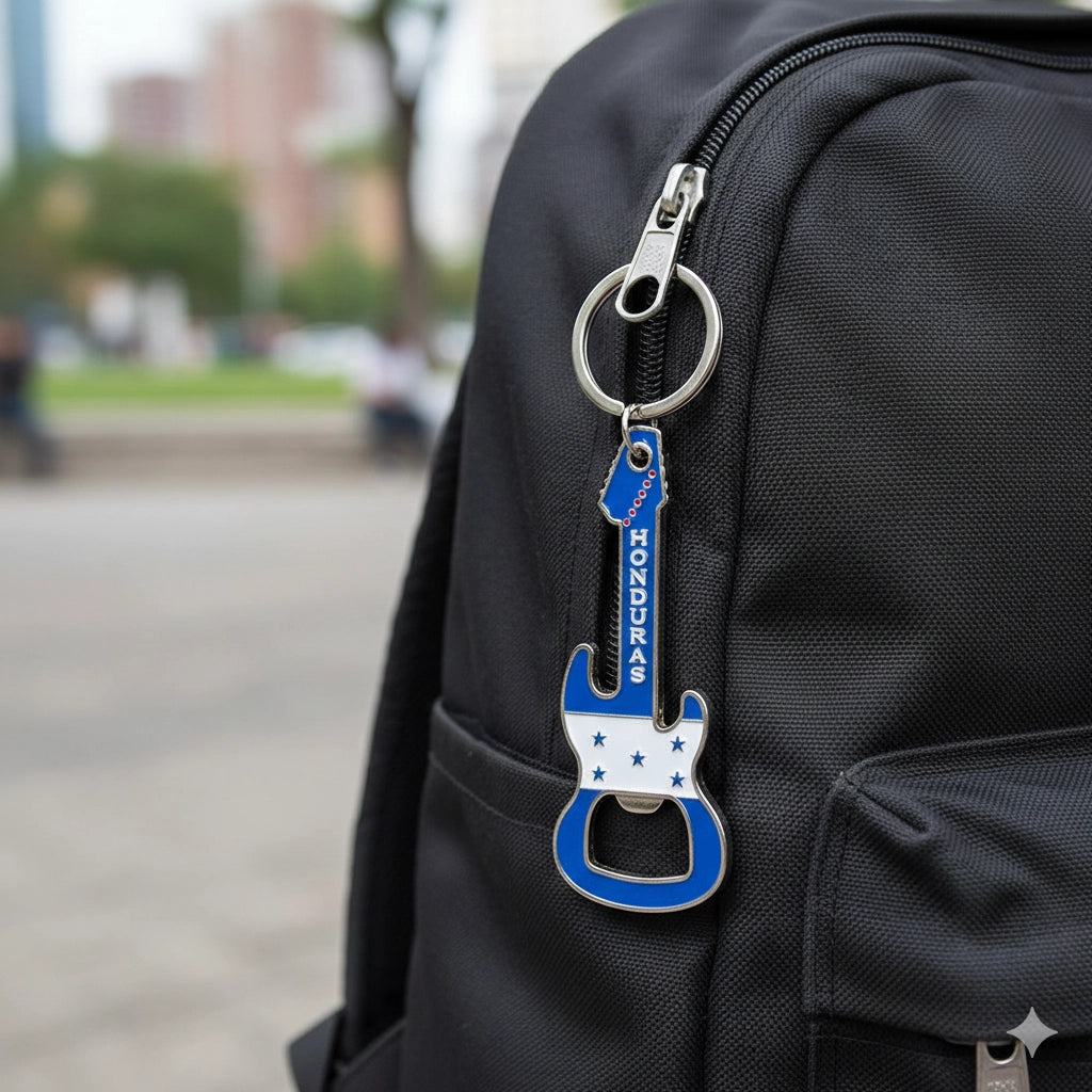 Honduras Flag Guitar Keychain & Bottle Opener | Honduran Souvenir (3.3 in)
