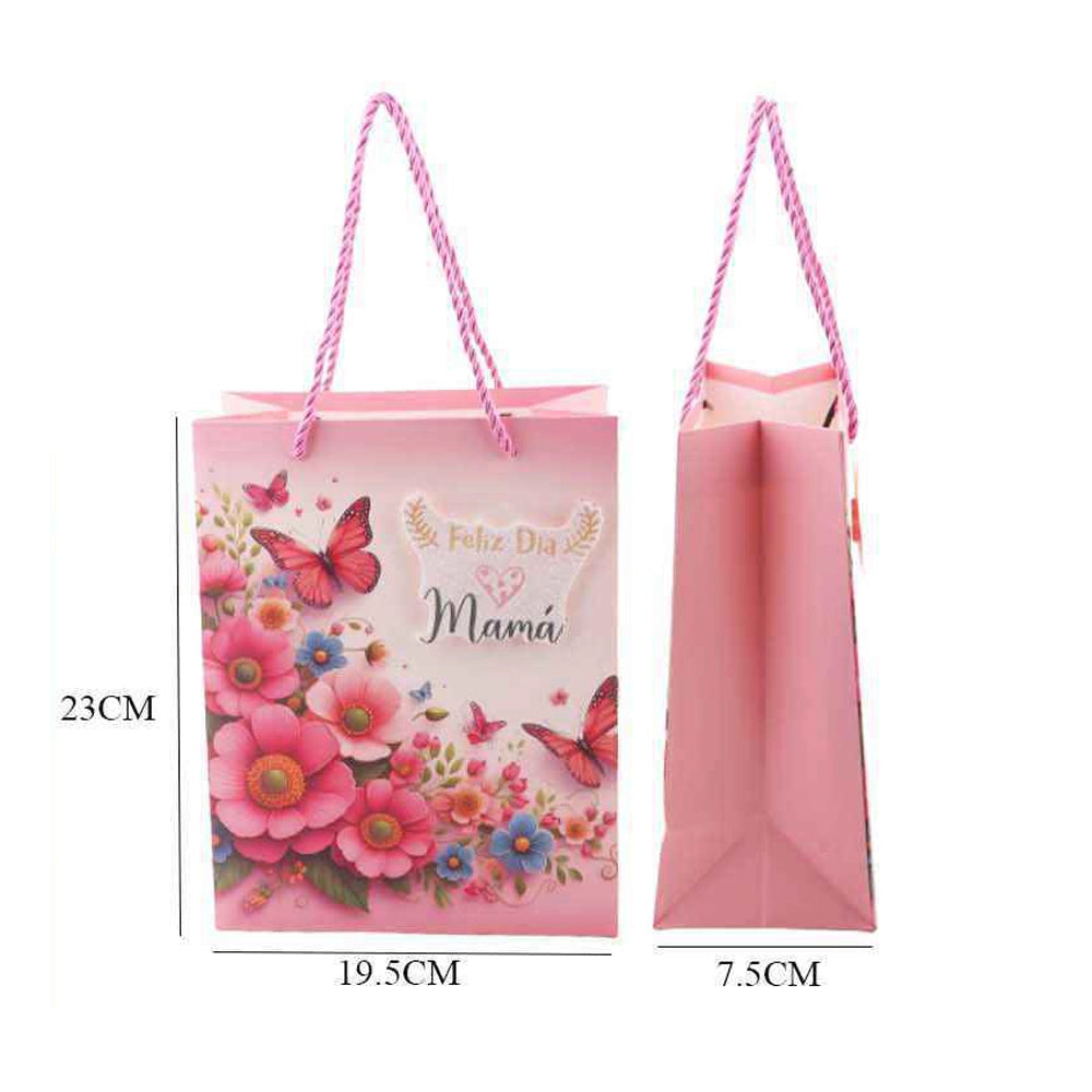 Elegant "Feliz Día Mamá" Floral Gift Bags - 12pc (DNV-2592)