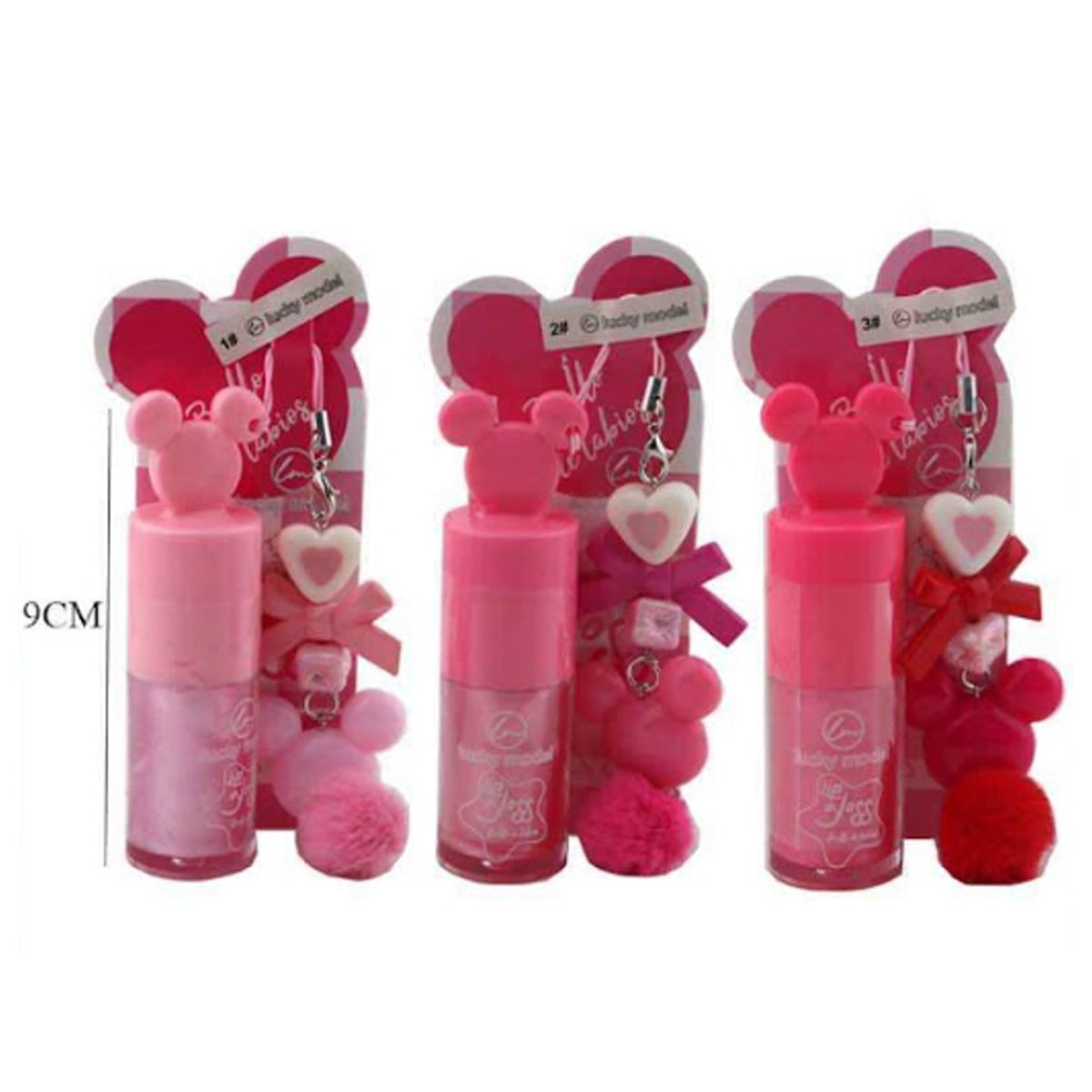 Lucky Model "Brillo de Labios" Mouse-Ear Lip Gloss with Decorative Keychain Charm (DNV-3305