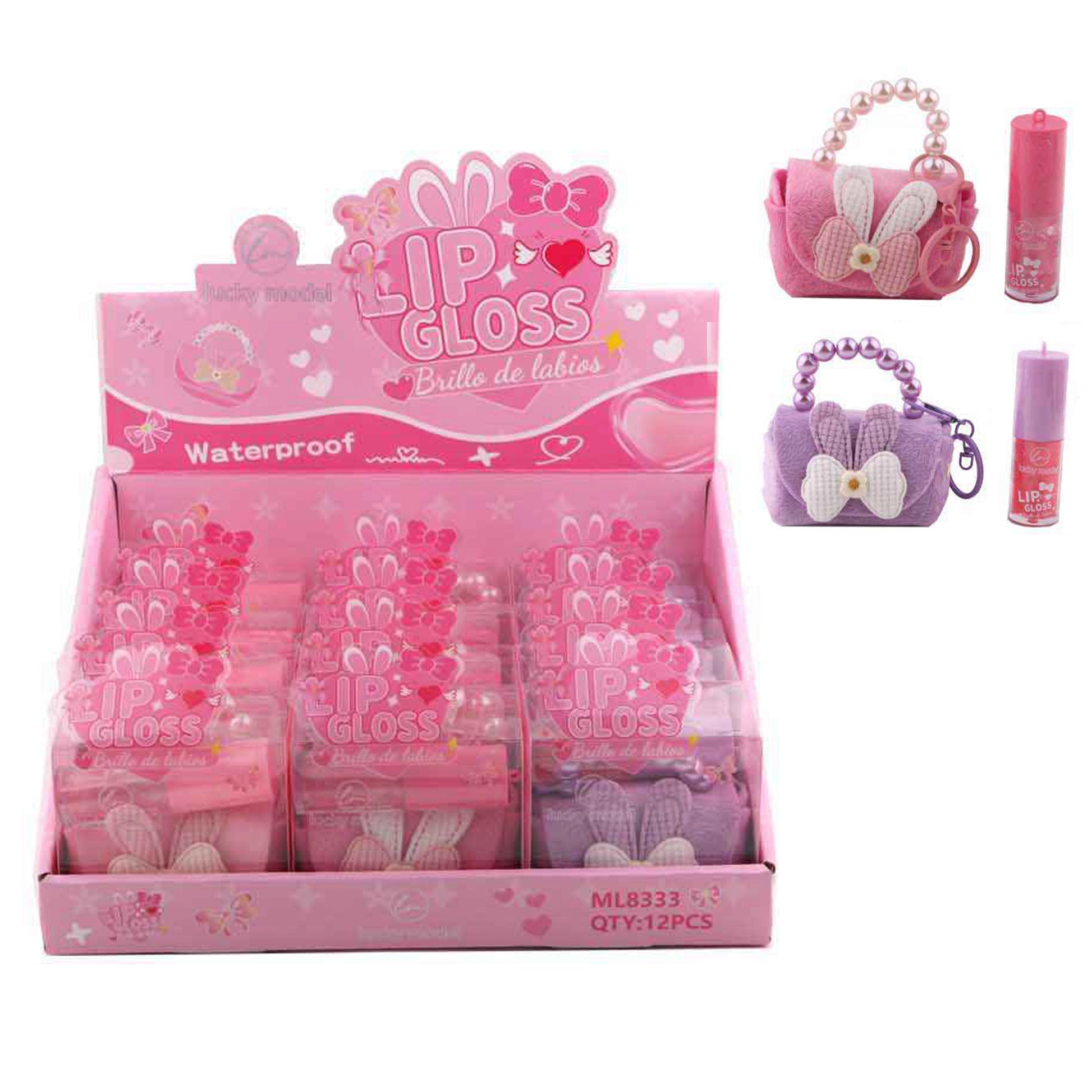 Lip Gloss Set with Mini Bunny Purse Keychain | Waterproof Lip Lip Gloss Set with Mini Bunny Purse Keychain | Waterproof Lip