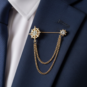 Vintage Nautical Brooch Pin with Double Chain | Anchor & Compass Lapel Pin for Suits, Cardigans, and Collars | Men's & Women's Fashion Jewelry (DNV-3484)