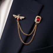 Crystal Bee Collar Brooch with Double Chain (12pcs) | Vintage Rhinestone Honeybee Lapel Pin for Suits, Cardigans & Coats | Elegant Fashion Jewelry Accessory Assortment (DNV-3485)