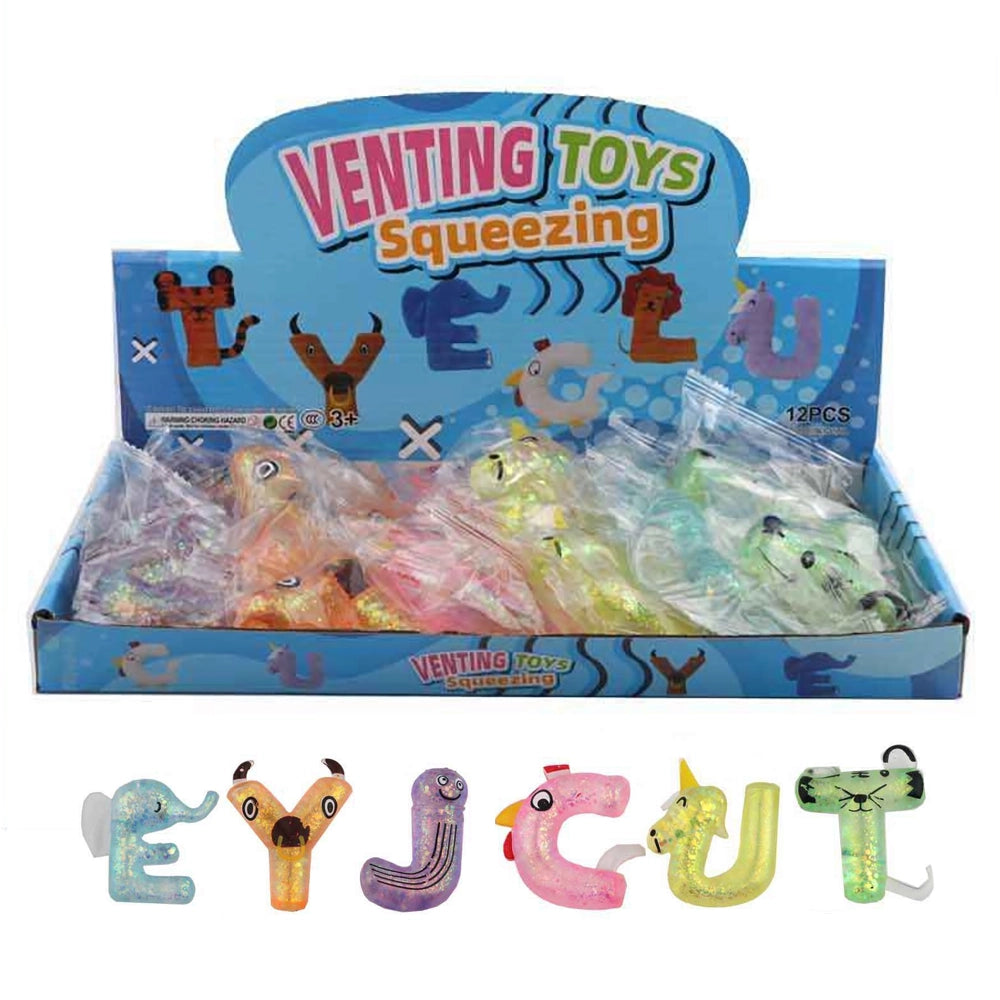 Glitter Alphabet Animal Squishy Toys Set - 12 Pcs Stress Relief Fidget Toys for Kids (DNV-3500)