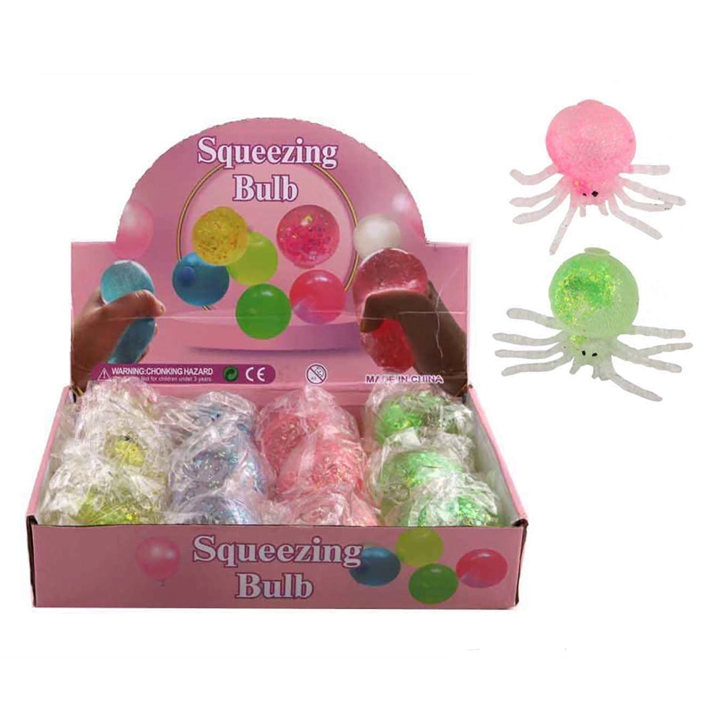 Glitter Spider Squeeze Toy (1 Box) - Sensory Stress Relief & Halloween Party Favor (DNV-3506)