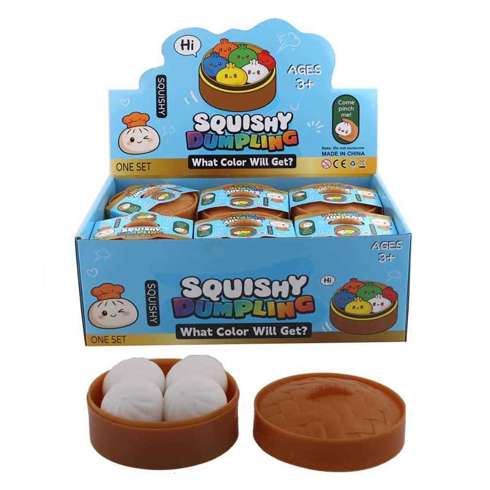 Mini Squishy Dumpling Stress Relief Toy Set with Steamer Basket (4-Piece Set) – Sensory Fidget Toy (DNV-3512)