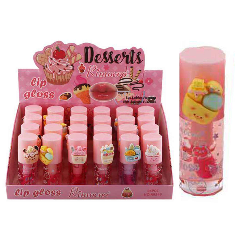 Rimocoo Desserts Clear Lip Gloss Set - 24-Piece Bulk Display Box (DNV-3781)