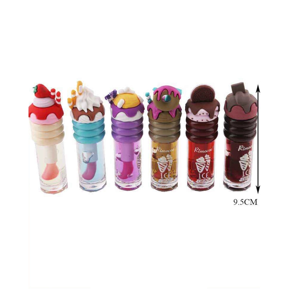 Rimocoo Ice Cream Shaped Pearlescent Lip Gloss Bulk Box (24 Pcs) – Cute Sundae Novelty Lip Balm for Party Favors & Gifts (DNV-3786)
