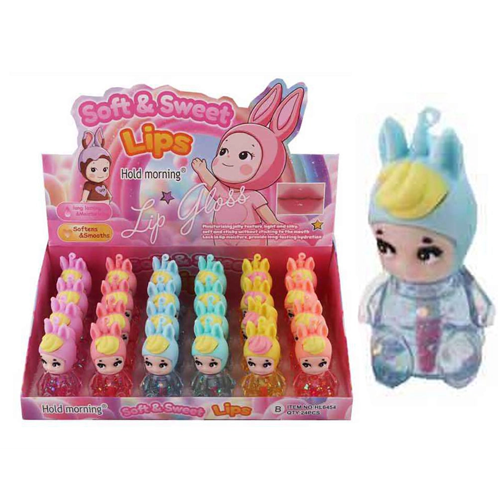 Hold Morning Soft & Sweet Lips Cute Character Lip Gloss Set – Moisturizing & Hydrating Lip Balm Display Box (24-Piece Pack) (DNV-3792)