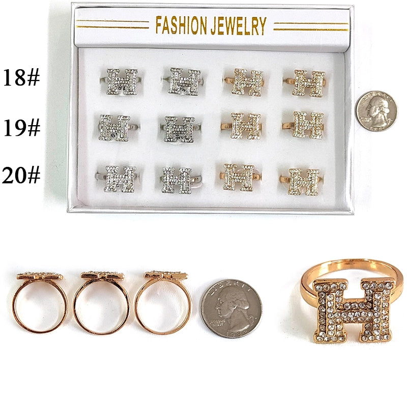 Pave 'H' Initial Statement Rings - Wholesale Fashion Jewelry Set