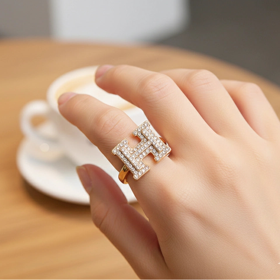 Pave 'H' Initial Statement Rings - Wholesale Fashion Jewelry Set