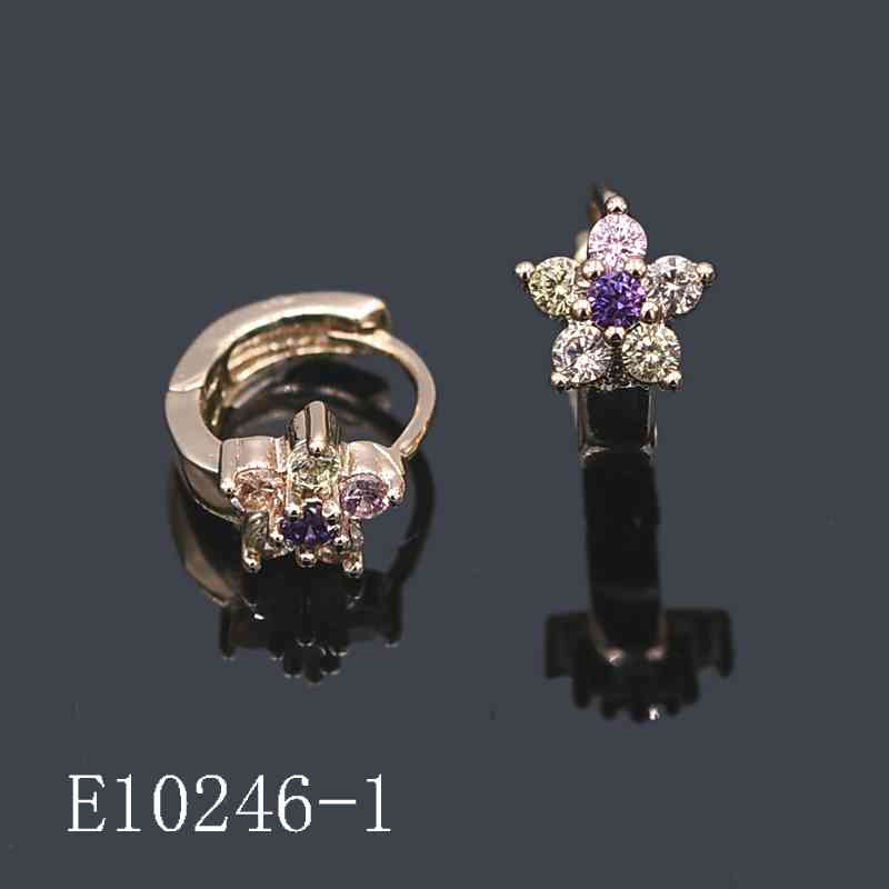 E10246-1 - Gold Plated Multicolor Cubic Zirconia Flower Huggie Hoop Earrings