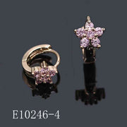 E10246-4 - Elegant Pink Cubic Zirconia Floral Huggie Earrings in Gold