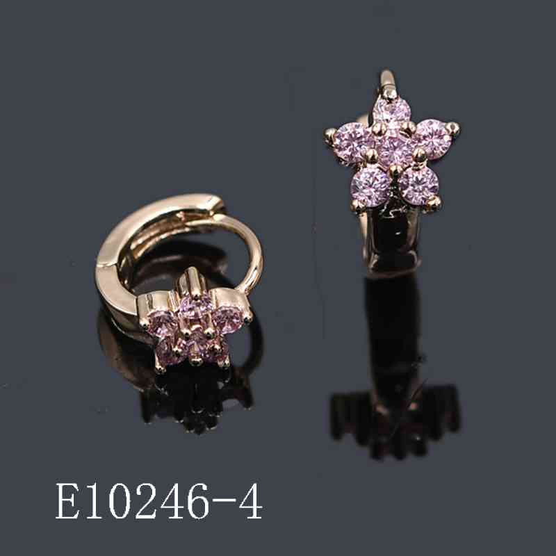 E10246-4 - Elegant Pink Cubic Zirconia Floral Huggie Earrings in Gold