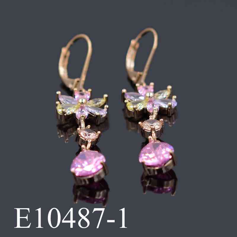 E10487-1 - Rose Gold Plated Pastel Crystal Drop Earrings | Floral Cubic Zirconia Dangle Earrings for Women