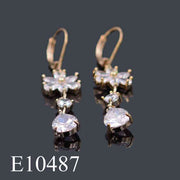 E10487 - Gold Plated Cubic Zirconia Flower Dangle Earrings | Leverback Teardrop Drop Earrings for Women