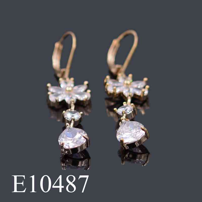 E10487 - Gold Plated Cubic Zirconia Flower Dangle Earrings | Leverback Teardrop Drop Earrings for Women