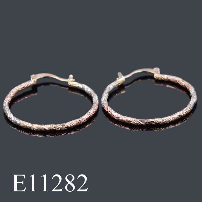 E11282 - 30mm Tri-Color Gold Plated Textured Hoop Earrings – Diamond-Cut Sparkle Medium Hoops