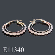 E11340 - 18K Gold Plated | 25mm | Double Layer Hoop Earrings – Textured Two-Tone Beaded Huggie Hoops for Women