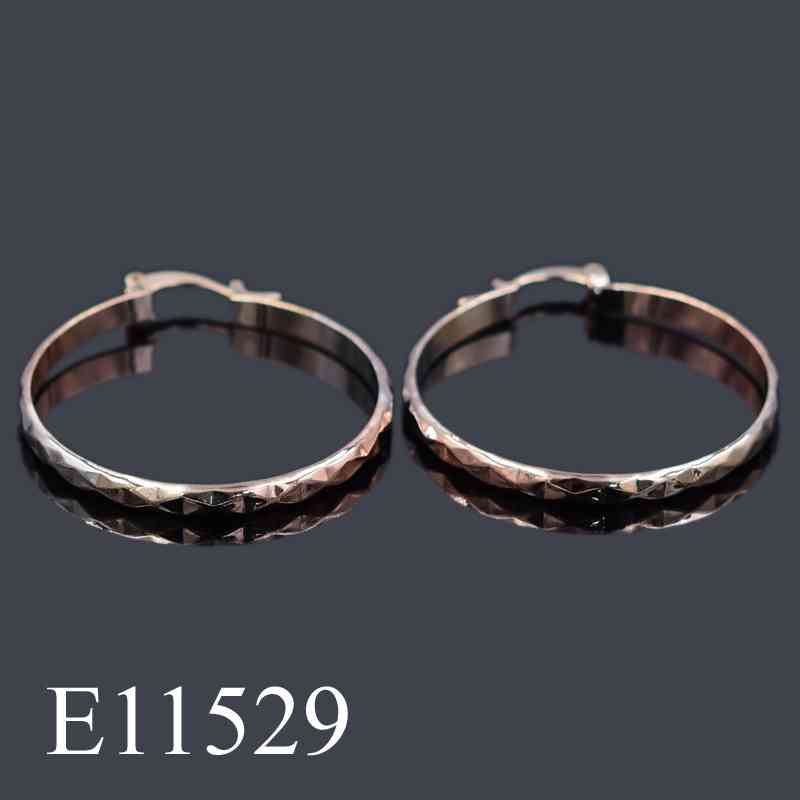 E11529 - 18K Gold Plated Diamond-Cut Textured Hoop Earrings for Women – Elegant Geometric Gold Hoops