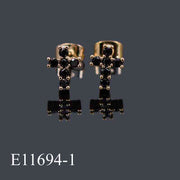 E11694-1 - 18K Gold Plated Black Cubic Zirconia Cross Stud Earrings – Gothic Elegance Jewelry for Men & Women