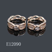 E12090 - 18K Rose Gold Plated Cubic Zirconia Huggie Hoop Earrings | Sparkling Crystal Wave Latch Back Earrings for Women